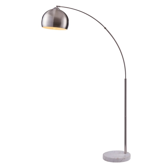 Teamson Home Lampe de Sol Arquée Courbée Éclairage Moderne - Nickel / Marbre Blanc