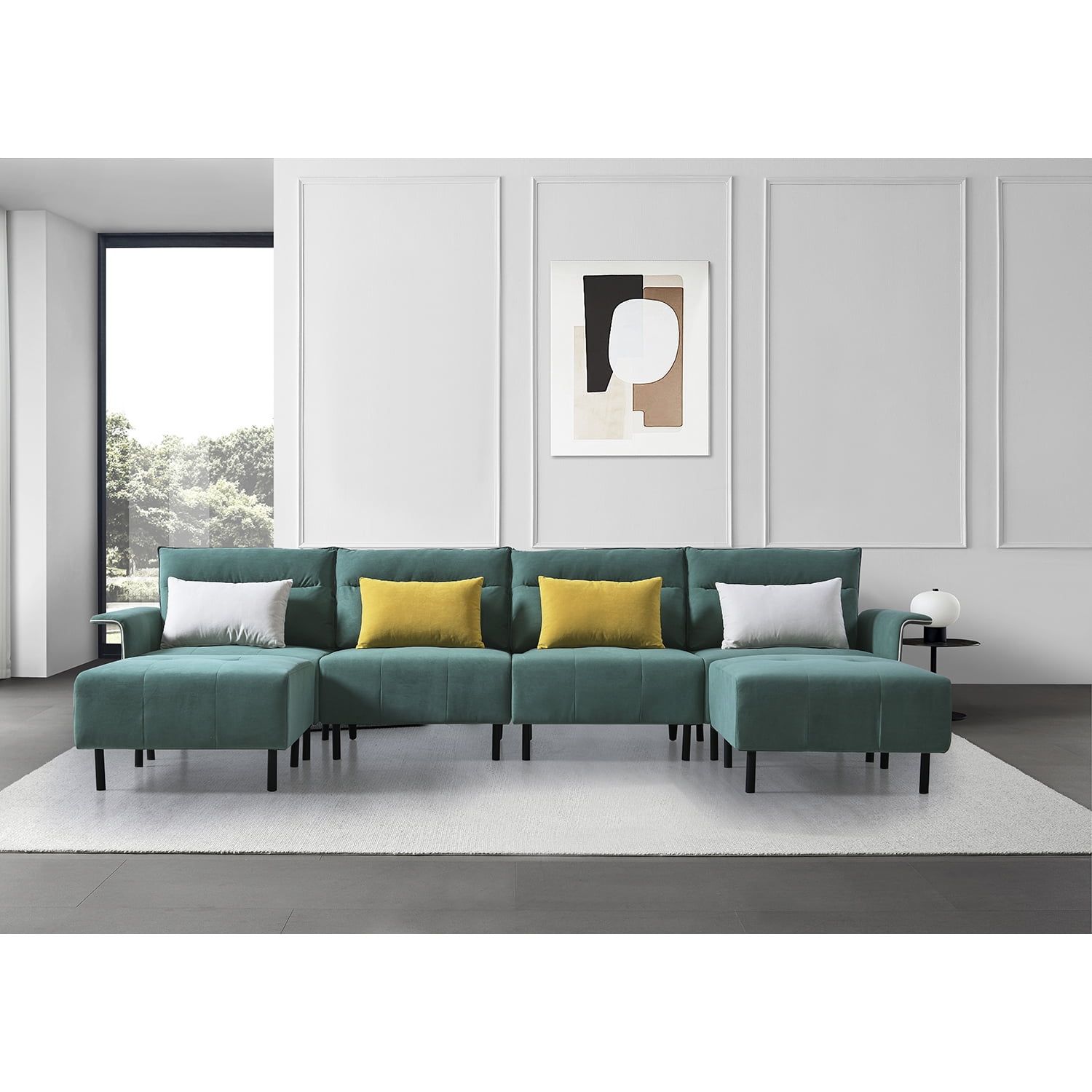 Resenkos Modern Sofa for Living Room in Home & Kitchen Large Velvet Fabric U-Shape Couches for Living Room, Couch for Sale Double Extra Wide Chaise Lounge Couch, Green