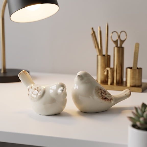 Hieromout Set of 2 Ceramic Bird Figurines, Modern Abstract Sculptures for Home Decoration, Stylish Tabletop Ornaments and Living Room Accents
