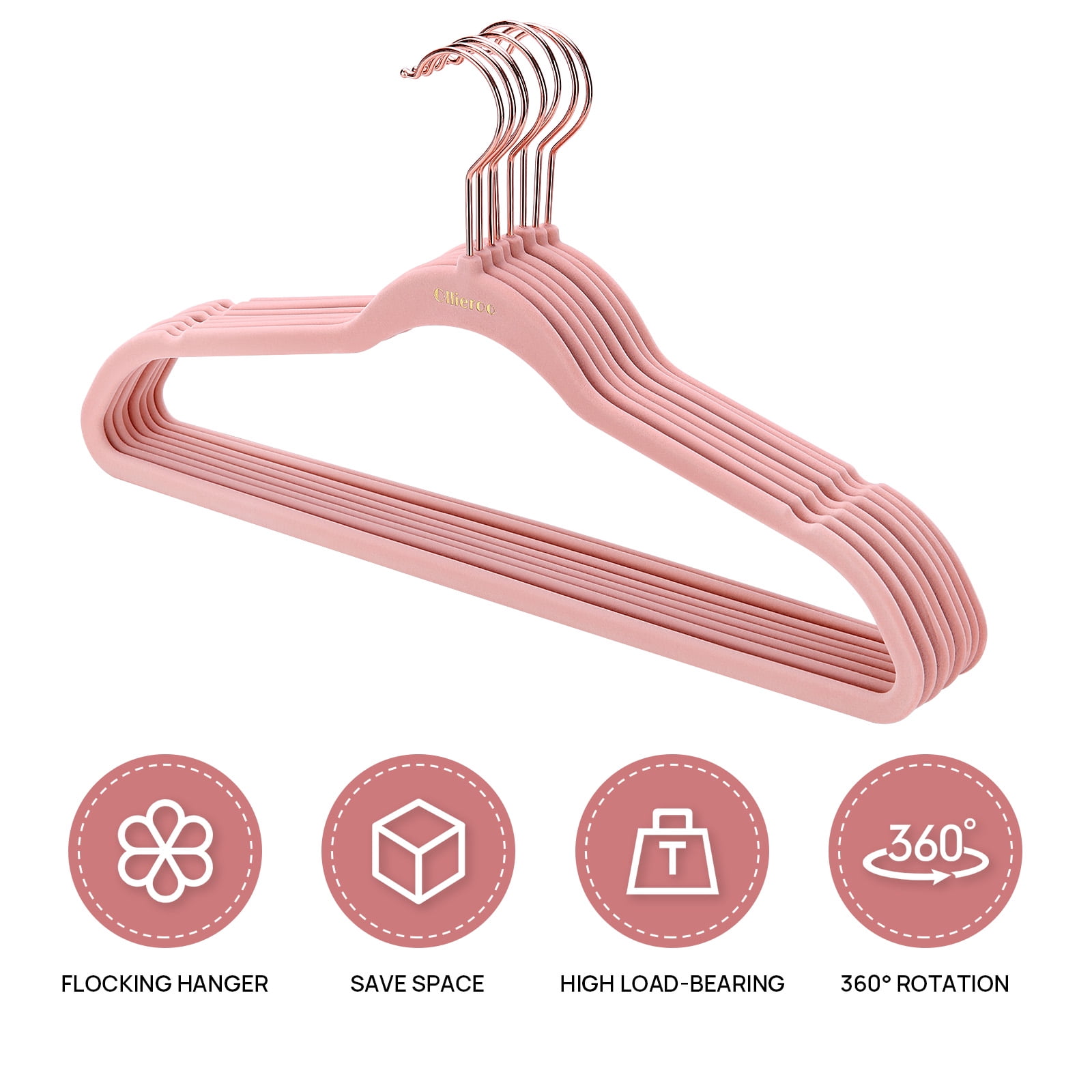 SUPJOO Premium Velvet Hangers Rose Gold Swivel Hooks - Felt