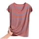 thumbnail image 2 of Pijama de manga corta para mujer, informal, holgado, a rayas, con cuello redondo, de verano, fino, de poliéster, 2 of 9