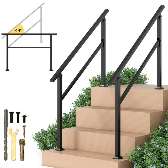 Gymax 2 Pcs Main Courante en Métal 0-4 Marches avec Réglage d'Angle Flexible Trousse d'Installation