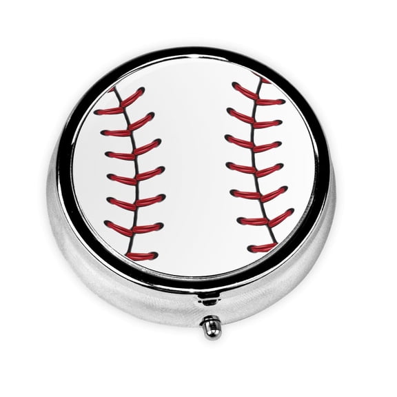 White Baseball Round Pill Box Small Pill Case For Purse Pocket Medicine Organizer Travel Pillbox Portable Pill Container