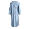 thumbnail image 5 of LLYwey s Long Sleeve Wedding Guest Dress Fashion Casual Large Size Round Neck Pocket Solid Color Linen Long Dress New Cocktail Dresses Light Blue M, 5 of 6