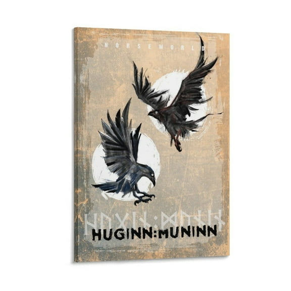 Norse Mythology Viking Poster Huginn And Muninn Room Aesthetic Poster Print Art Wall Painting Canvas Posters Gifts Modern Bedroom Decor 12x18inch(30x45cm)