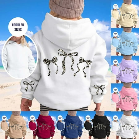 LRen Girls Hoodies Size 10-12 Girl s Bowknot Leopard Hoodies Long Sleeve Pullover Tops Preppy Back To School Cute Sweatshirts Hoodie Valentines Day Gifts White 12-13 Years