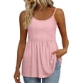 thumbnail image 3 of Craaazy Womens Solid Color Spaghetti Strap Tank Tops Casual Summer Scoop Neck Blouse with Eyelet Detail Ruffled Hem Trendy Tees for Daily Wear, Summer Beach, 3 of 5