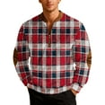 thumbnail image 2 of Men's Casual Checkered Print Semi-Zipper Retro Long Sleeve Sports Sweatshirt - Vintage Style with Check Design for Athletic and Casual Use,Wine,4XL, 2 of 7