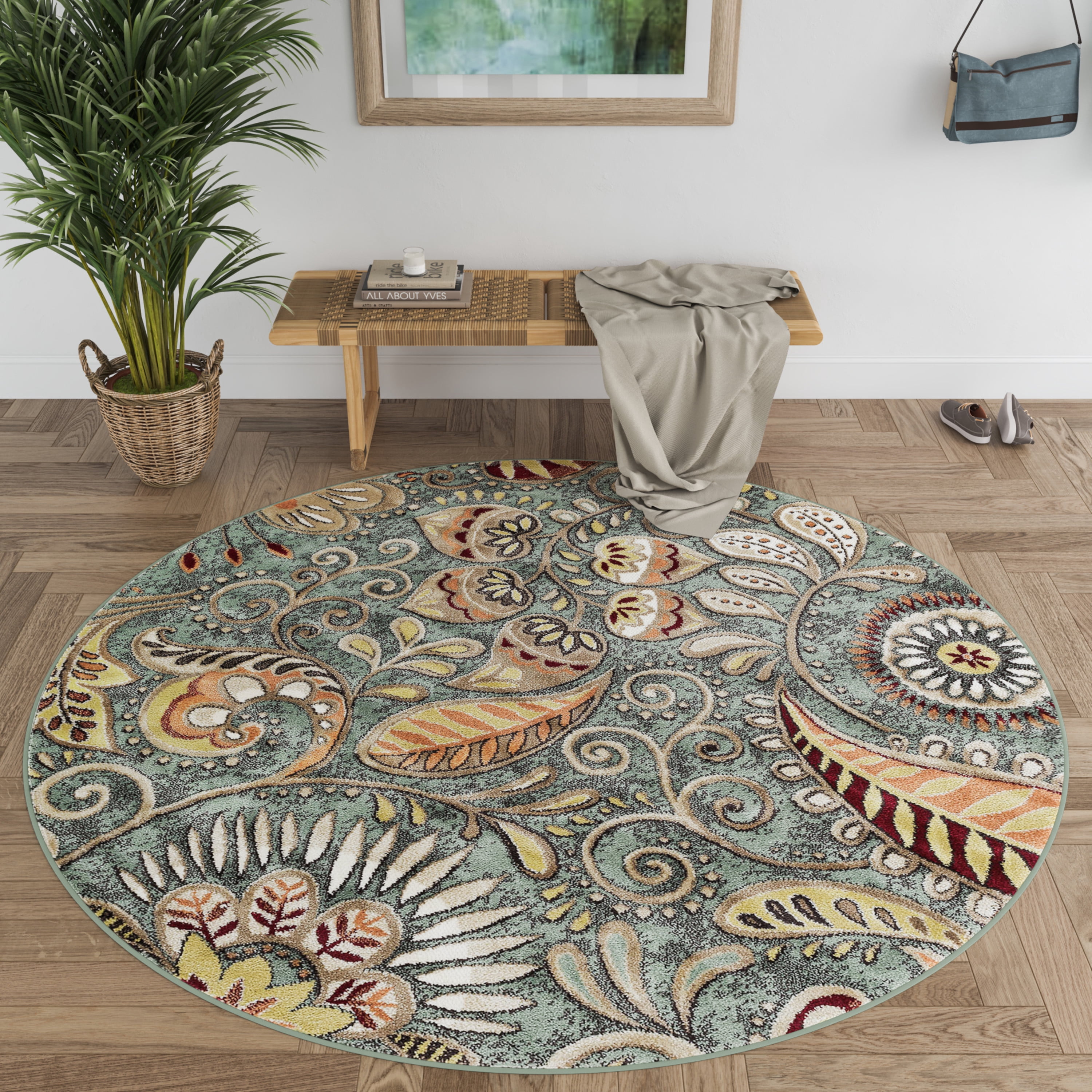 Capri Transitional 8' Round Seafoam and Beige Polypropylene Indoor Area Rug