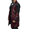 thumbnail image 5 of IYTR Men's Vintage Leather Jacket Plus Size Loose Leather Coats with Pocket Solid Color Long Sleeve Jacket Zipper Turndown Collar Red XL, 5 of 5