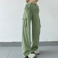 thumbnail image 2 of RYRJJ Parachute Pants for Womens High Waisted Wide Leg Cargo Pants Y2k with Pockets Baggy Casual Harajuku Streetwear(Green,M), 2 of 3