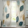 thumbnail image 2 of Blue Beige Leaf Sheer Curtains 84 Inches Long 2 Panels Set, Window Sheer Curtains for Living Room/Bedroom, Farmhouse Summer Botanical Watercolor Light Filtering Rod Pocket Curtain 52'' x 84'' x 2, 2 of 7