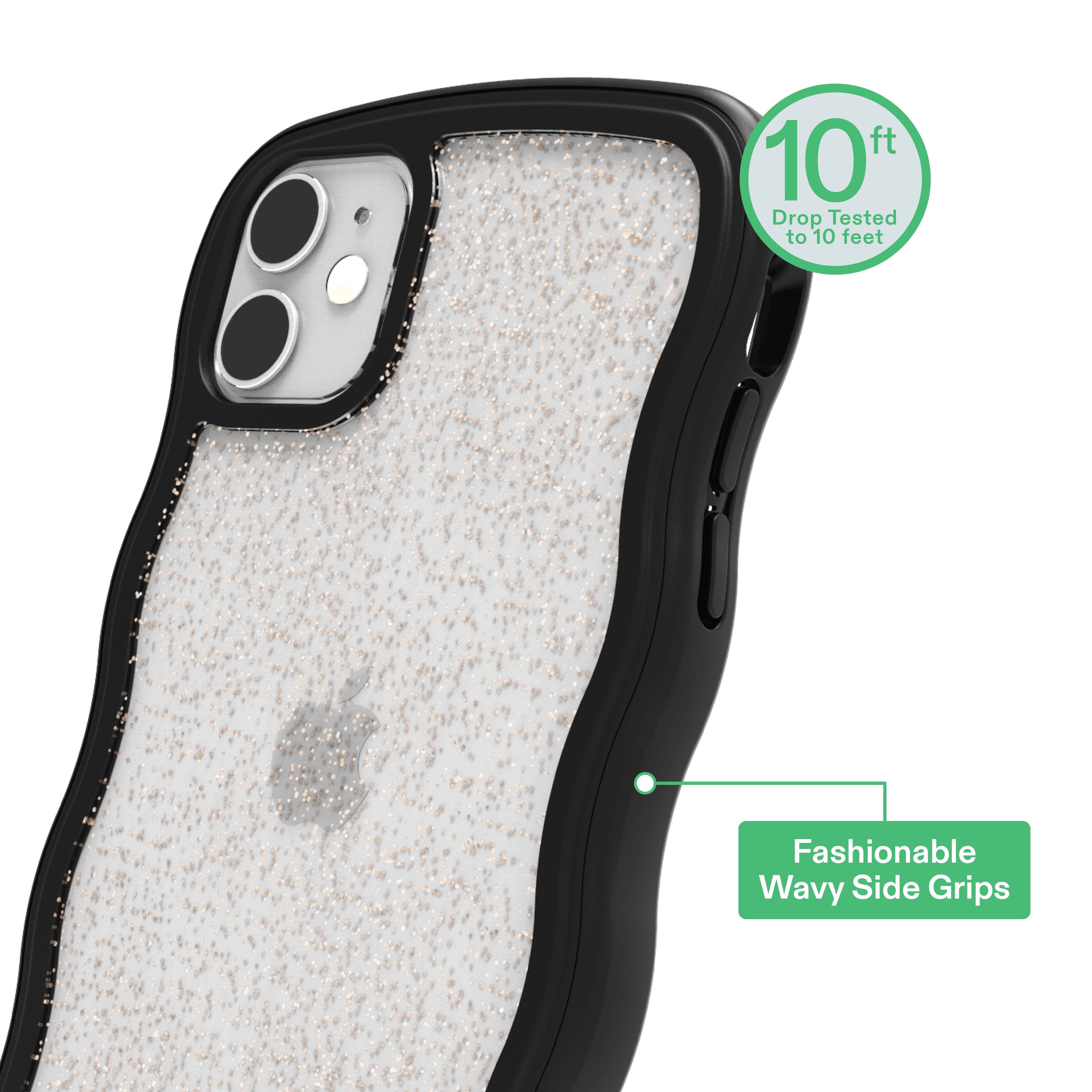 onn Wavy Grip Phone Case for iPhone 11 / iPhone XR - Black/Gold Glitter