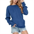 thumbnail image 2 of Casual Solid Color Pullover Sweatshirt Long Sleeve Crewneck Lightweight Pocket Hoodless Top for Women 2025, 2 of 4