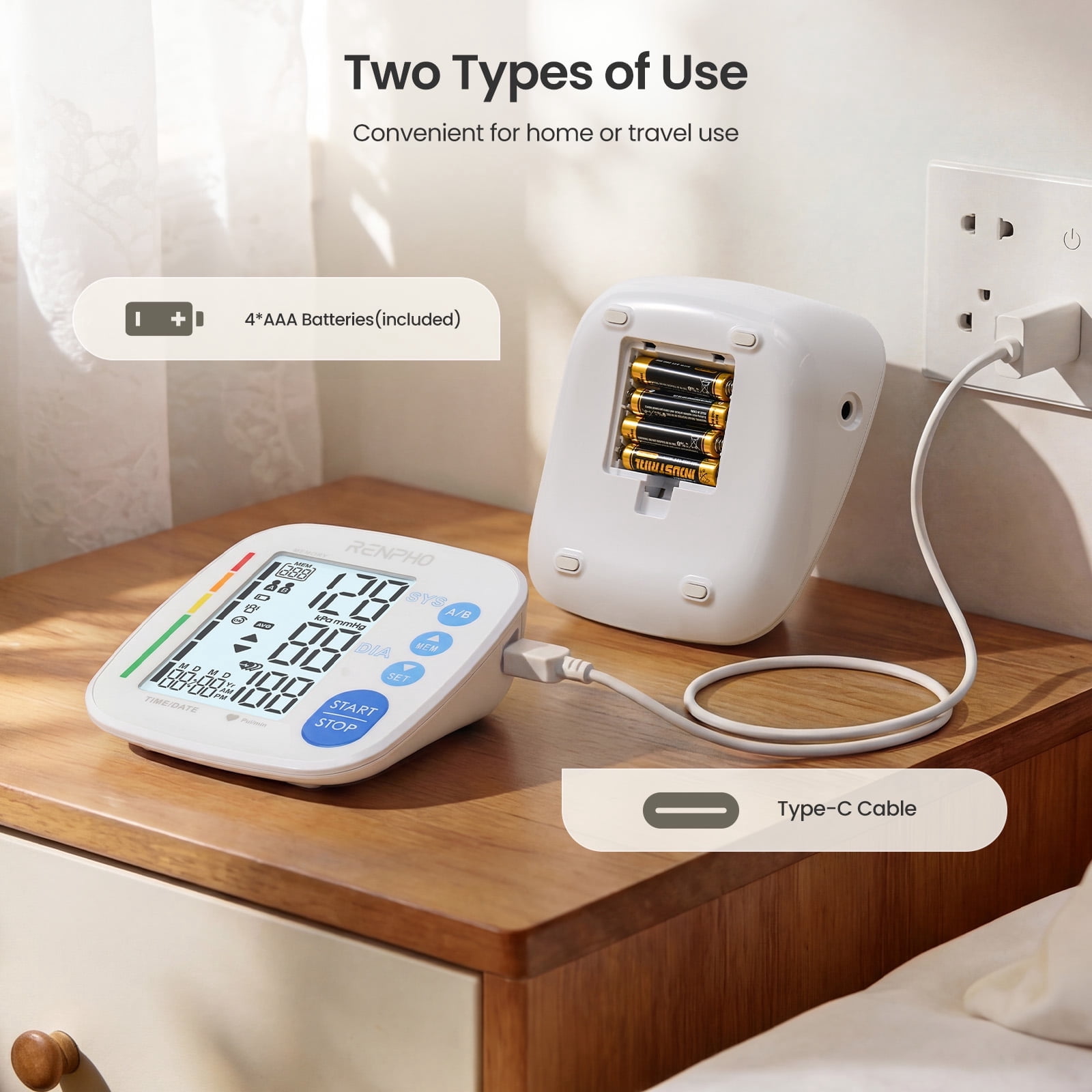 RENPHO Blood Pressure Monitor for Home Use, 9-17" & 16-21" Extra Large Blood Pressure Cuff, Upper Arm Blood Pressure Machine with 2x199 Reading Memory, Fsa Hsa Eligible, LCD Display