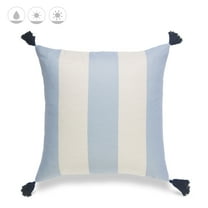 Hofdeco Beach Coastal Indoor Outdoor Pillow Cover ONLY, Water Resistant for Patio Lounge Sofa, Sky Blue Stripes Tassels, 20"x20"