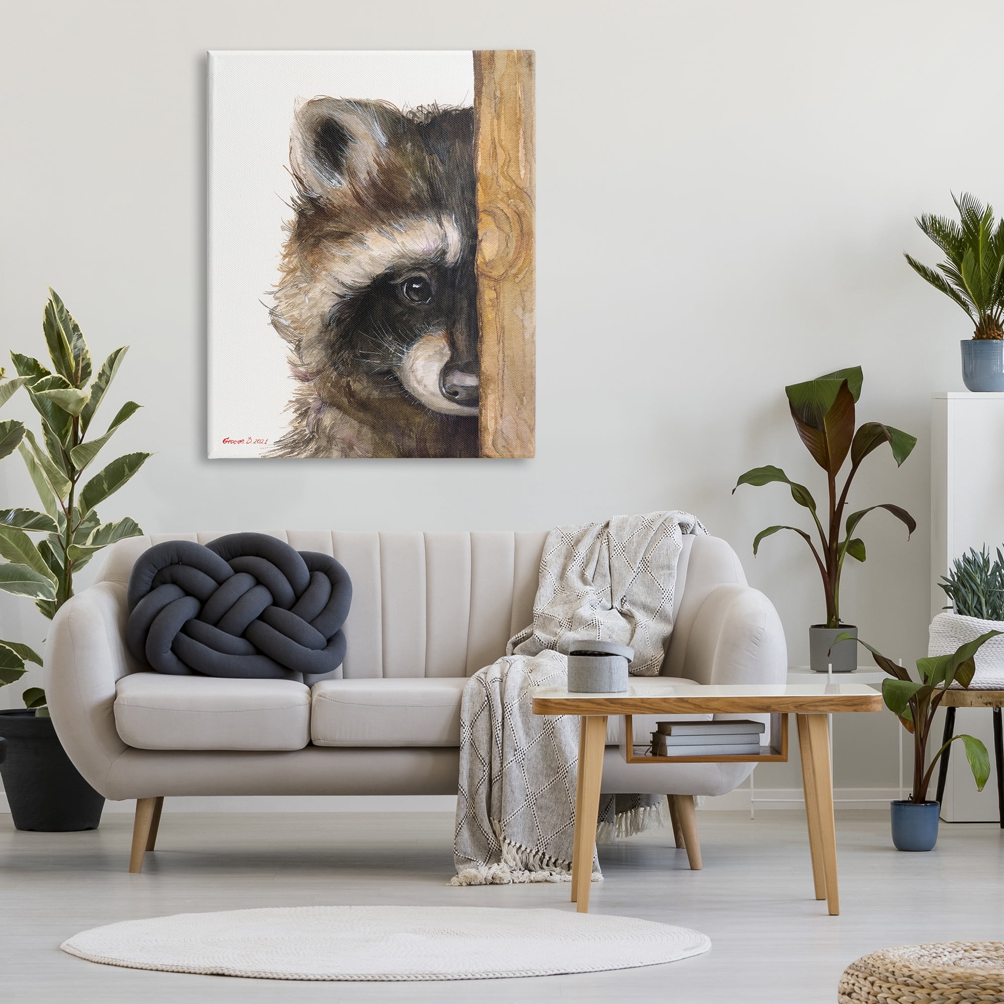 Stupell Industries Raccoon Detailed Fur Looking Animal Portrait Illustration Painting Gallery Wrapped Canvas Print Wall Art, Design by George Dyachenko
