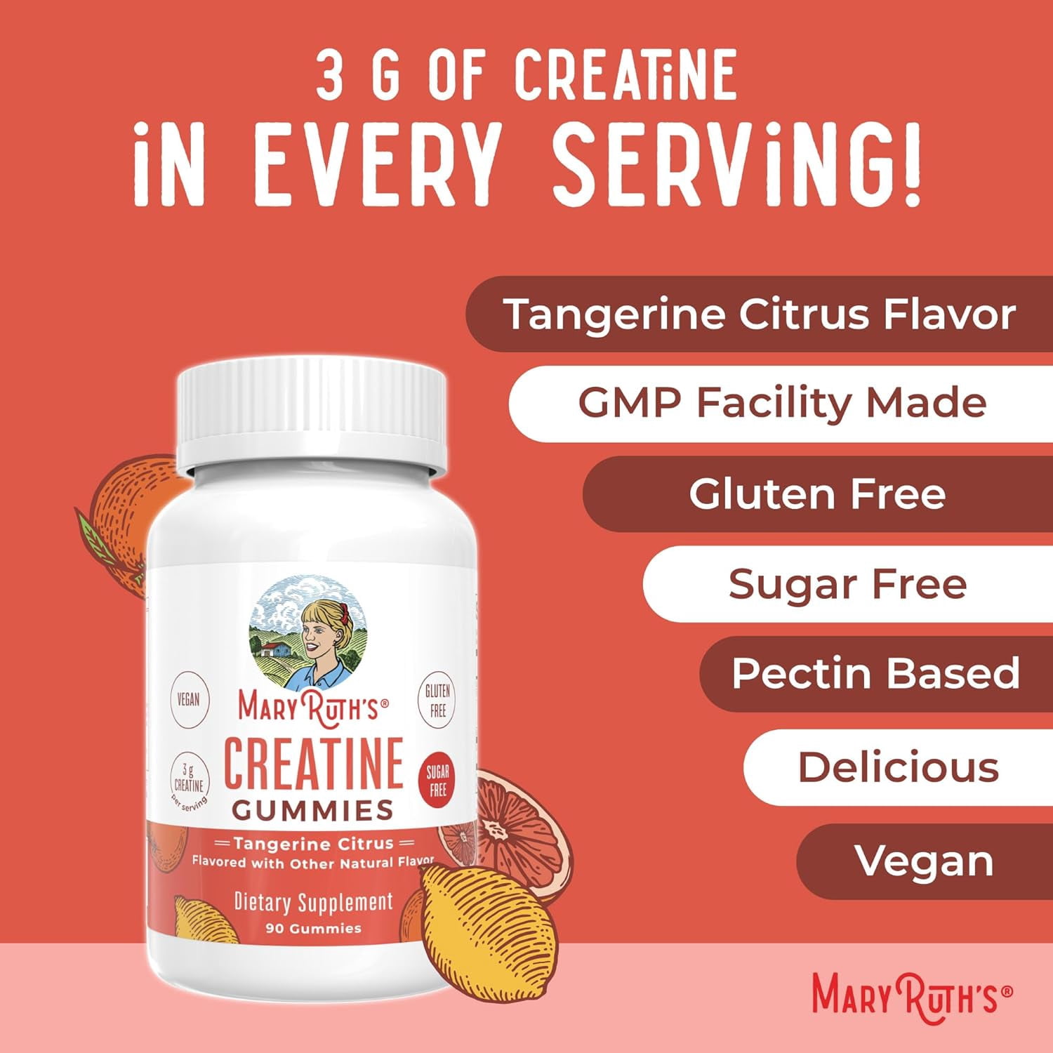 MaryRuth's Creatine Gummies, Tangerine Citrus 90 ct