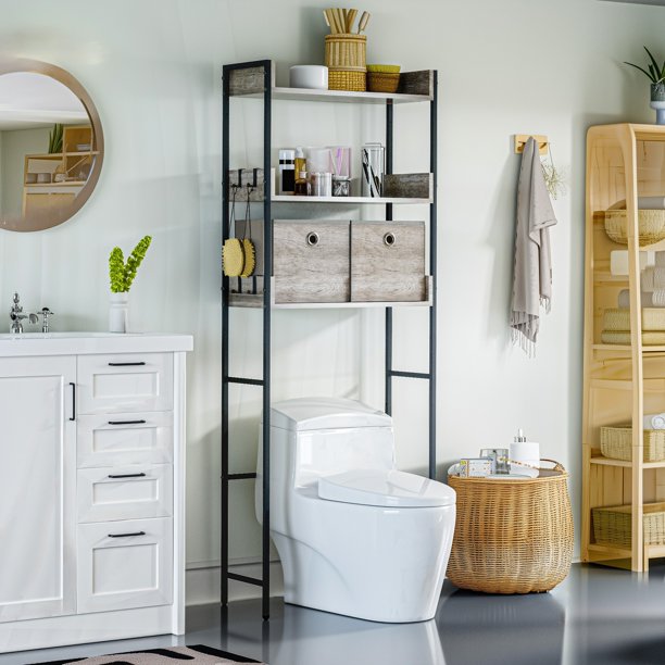 Organizador para Baño sobre Inodoro con Repisas y Cajas Organizadoras de Altura Ajustable , Estante Ahorrador de Espacio
