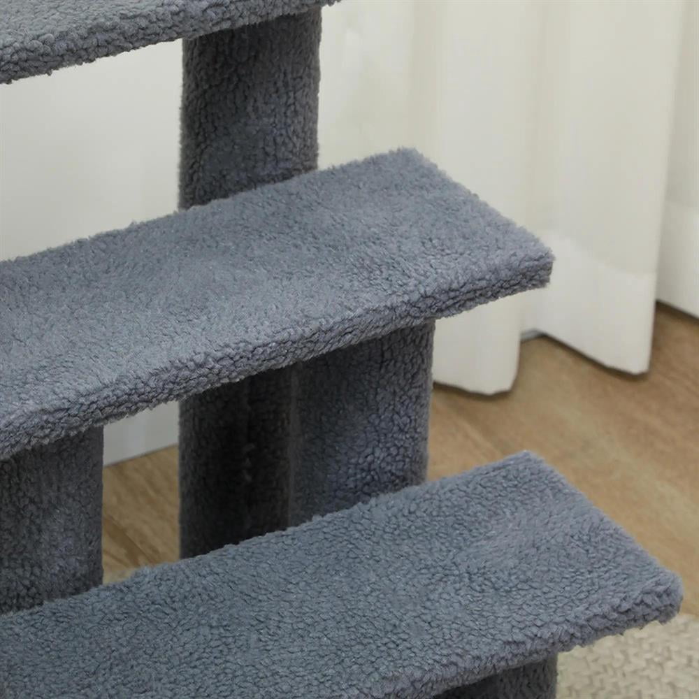Topcobe 25" 4-Step Multi-Level Carpeted Cat Scratching Post Pet Stairs, Indoor Pet Steps & Furniture - Gray
