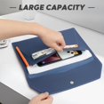 thumbnail image 5 of File Folder - PU Leather A4 Document Holder File Organizer Filing Envelope Portfolio Case Tablet Sleeve with Magnetic Snap Closure & Front Pockets for Home School Office Stationery Navy, 5 of 6