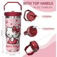 thumbnail image 2 of Kitty Tumbler for Adults Water Bottle 30 Oz Tumbler with Handle and Straw Kitty Cups for Kids Pink Coffee Mug Kitty Stuff Cat Insulated Cup Gifts for Girl Women, 2 of 6
