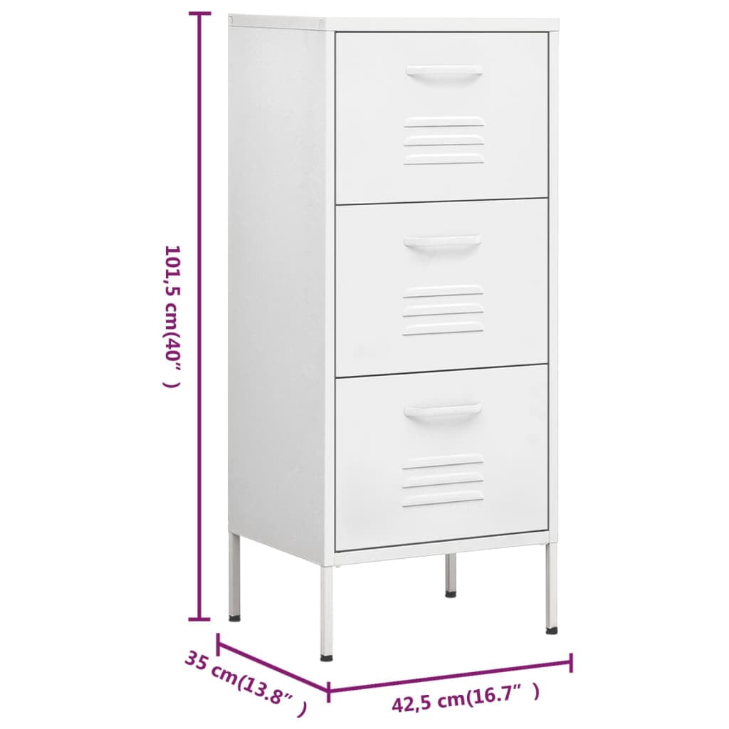 vidaXL Freestanding Steel 3-Drawer Lockable File Cabinet