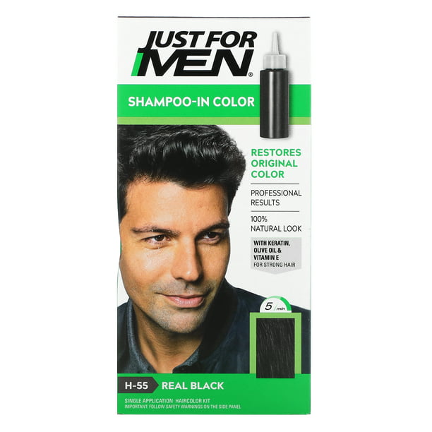 Just for Men, Shampoo-In-Color, Men's Hair Color, Real Black H-55 ...