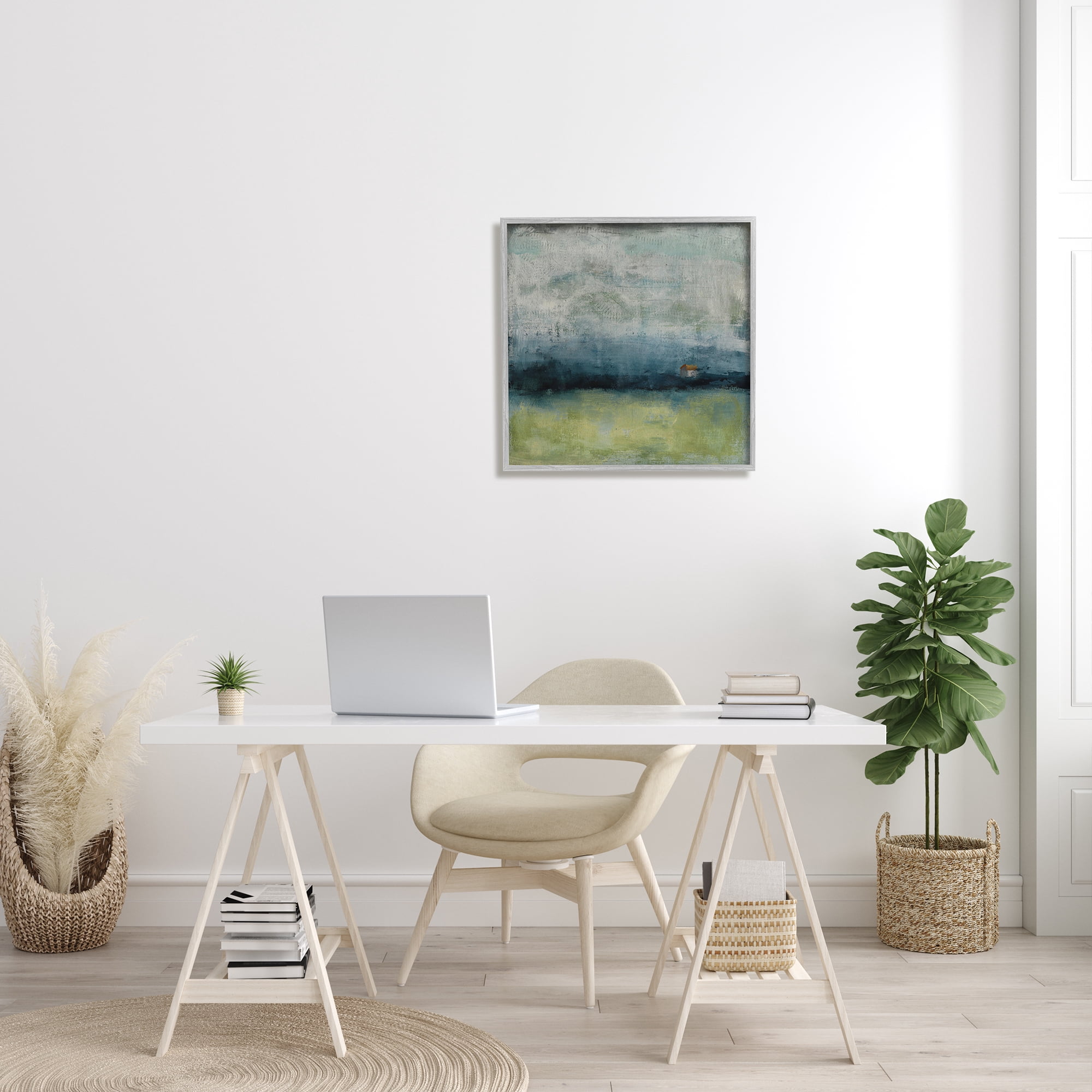 Stupell Industries Abstract Stormy County Home Landscape Murky Grey Sky Abstract Painting Gray Framed Art Print Wall Art, 24 x 24