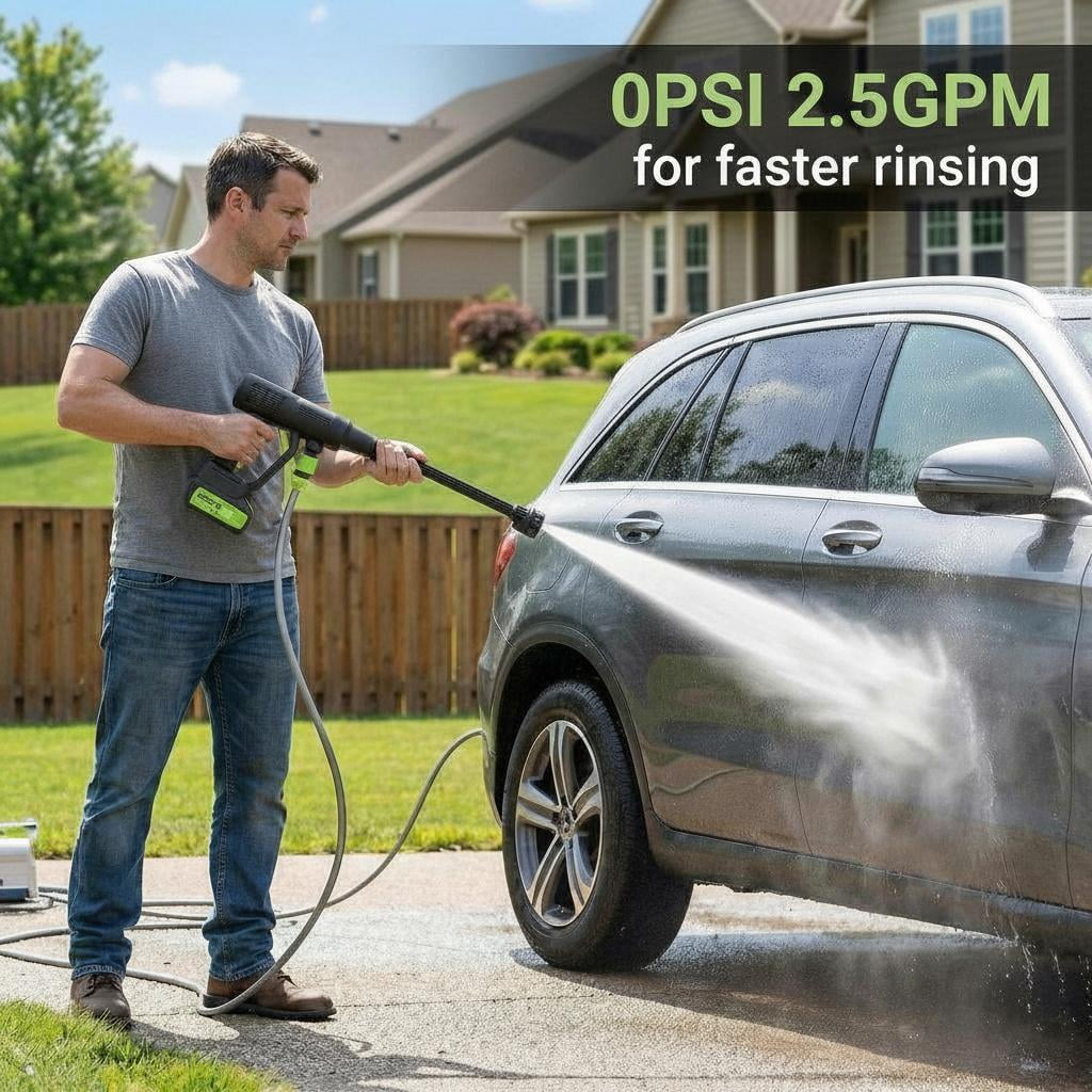 Memoryfield Cordless Pressure Washer, 20V Battery Powered with 6-in-1 Nozzle, 26FT High-Elastic Hose, Portable Handheld Cleaner for Car, Home & Garden, Green