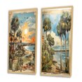 thumbnail image 3 of Designart "Vintage Florida Collage Palm Trees and Beach Scenes III" Florida Framed Wall Art Set Of 2 - Modern Green Framed Wall Art Set Of 2, 3 of 6