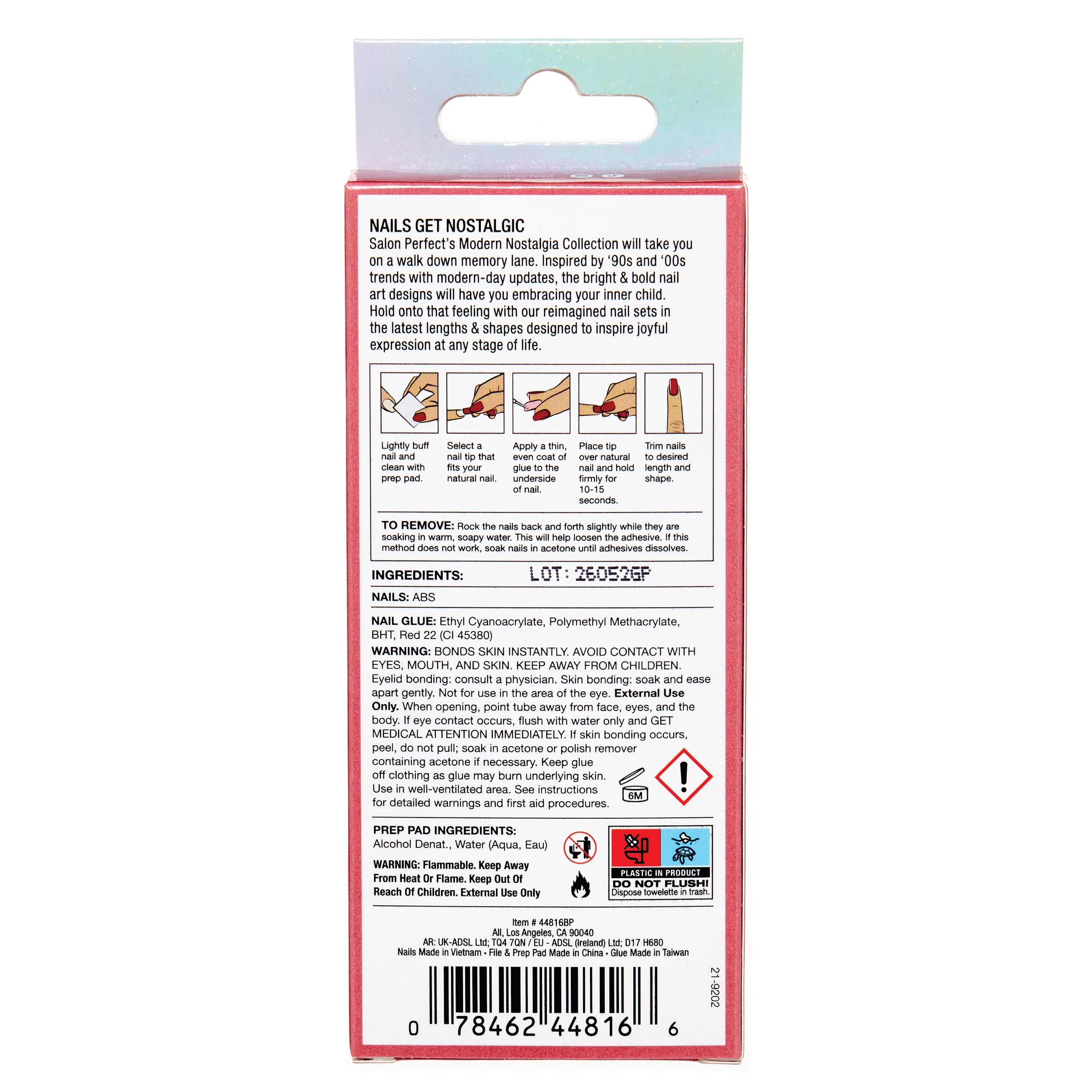 Salon Perfect Artificial Fake Press On Nails, 509 Modern Nostalgia, Gingham, Medium Almond, File, Glue and Prep Pad Included, 30 Nails