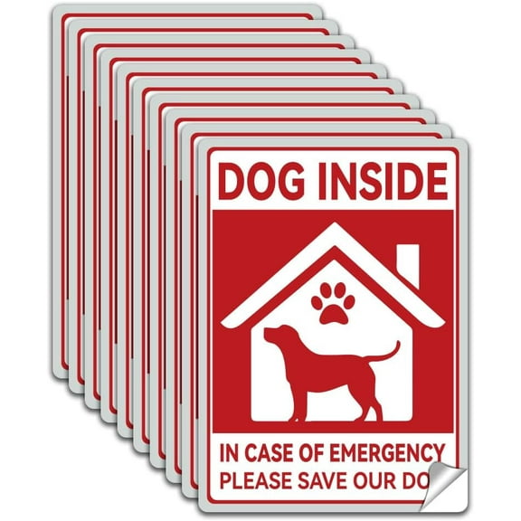 1 Set 10Pcs Dog Inside in Case of Emergency Please Save Our Dog Sticker Dog Inside Decals Dog Rescue Sticker Dog Alert Labels Waterproof Self-Adhesive Vinyl Decals for Outdoor Window 7.08x5.12 Inch