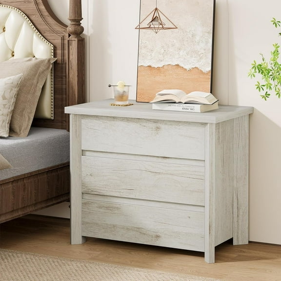Tribesigns Three Drawer Nightstand, Large Farmhouse Night Stand with Storage for Bedroom and Small Spaces, Easy Assembly, White