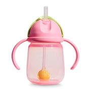 Munchkin Any Angle Weighted Straw Trainer Cup with Handles, Baby and Toddler Transition Sippy Cup, 6+ Months, 7 oz, Pink/Green, Unisex