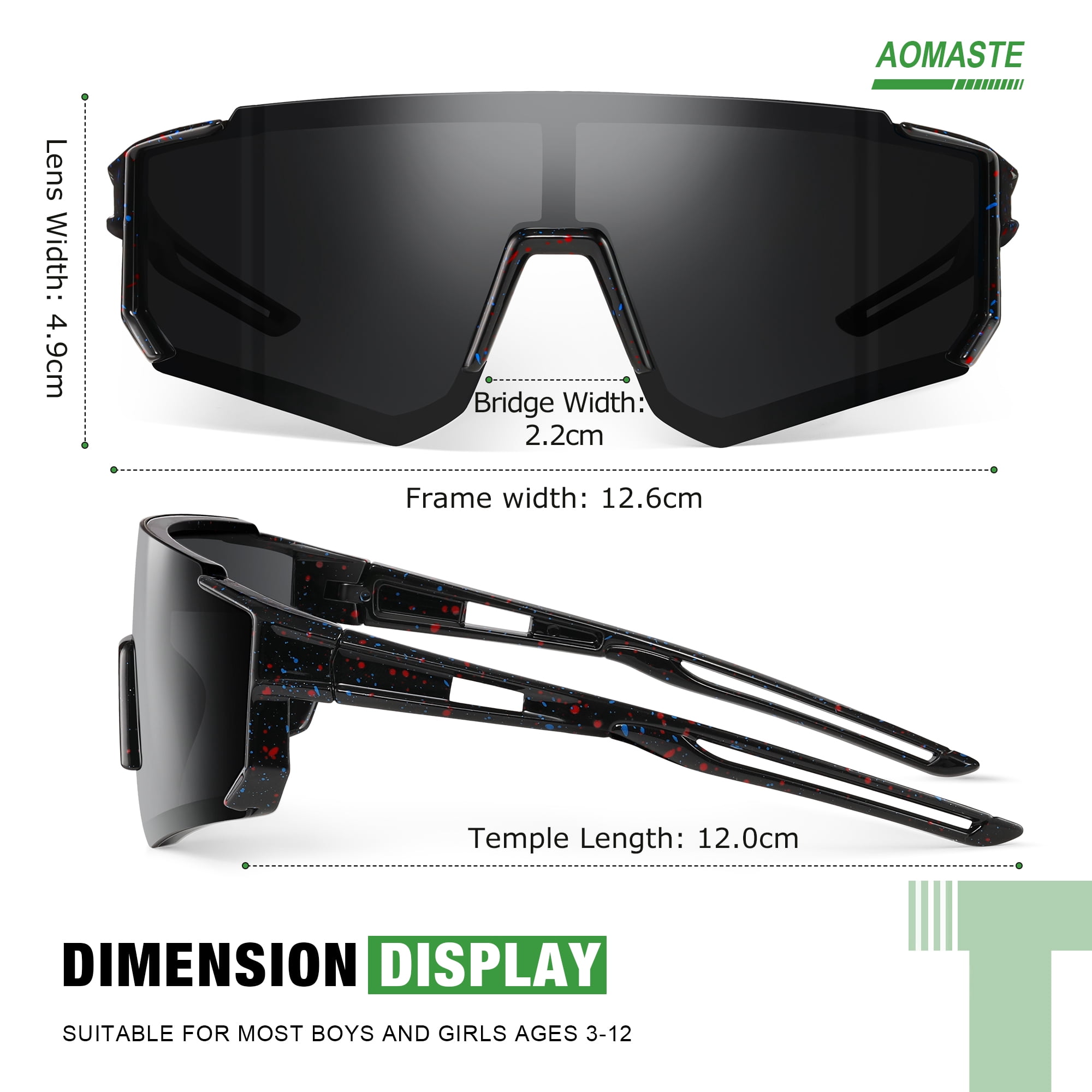 AOMASTE Kids Polarized Sunglasses Baseball Sunglasses Youth Age 3-12 Sports UV Protection Goggles(Black/Blue/Red-3 Pack)