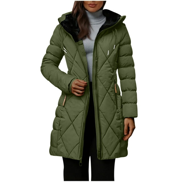 NJDVHB Manteau d'Hiver à Manches Longues à Capuche Décontracté pour Femmes, Veste Rembourrée Mode à Manches Longues Unie pour Femmes