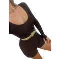 thumbnail image 3 of Seyurigaoka Women's Scoop Neck Ribbed Romper Long Sleeve Solid Color Ruched Jumpsuit Slim fit Shorts Playsuit, 3 of 7