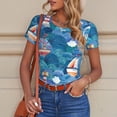 thumbnail image 4 of KLL Women 's Crew Neck Bodysuit Jumpsuits Watercolor Ships Print Short onesies Stretch T Shirts, 4 of 5