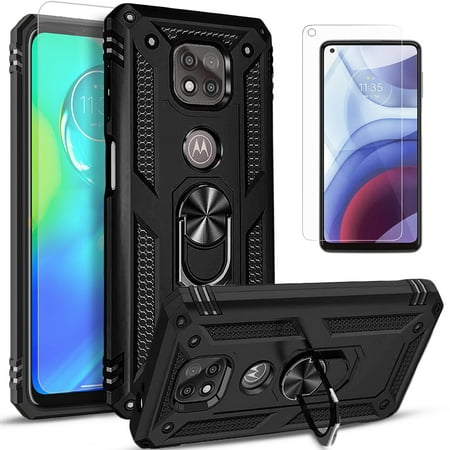 Motorola Moto G Power 2021 Case, With [Tempered Glass Screen Protector Included], STARSHOP Drop Protection Ring Kickstand Cover- Black