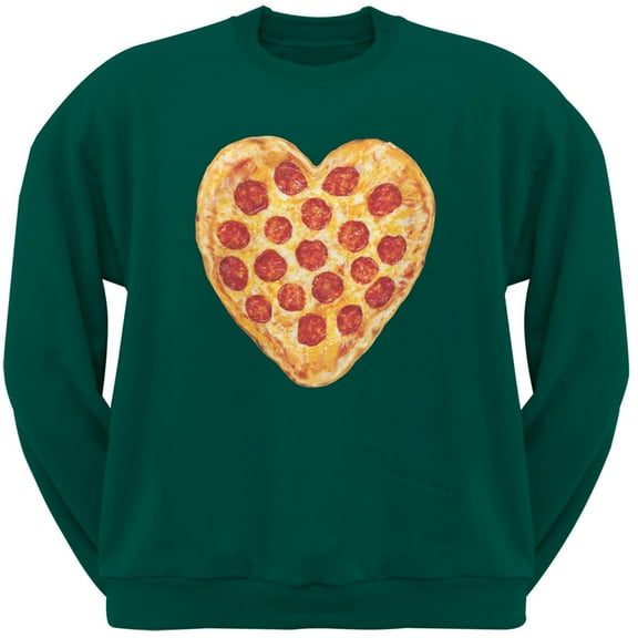 Pepperoni Pizza Heart Dark Green Adult Sweatshirt - Medium