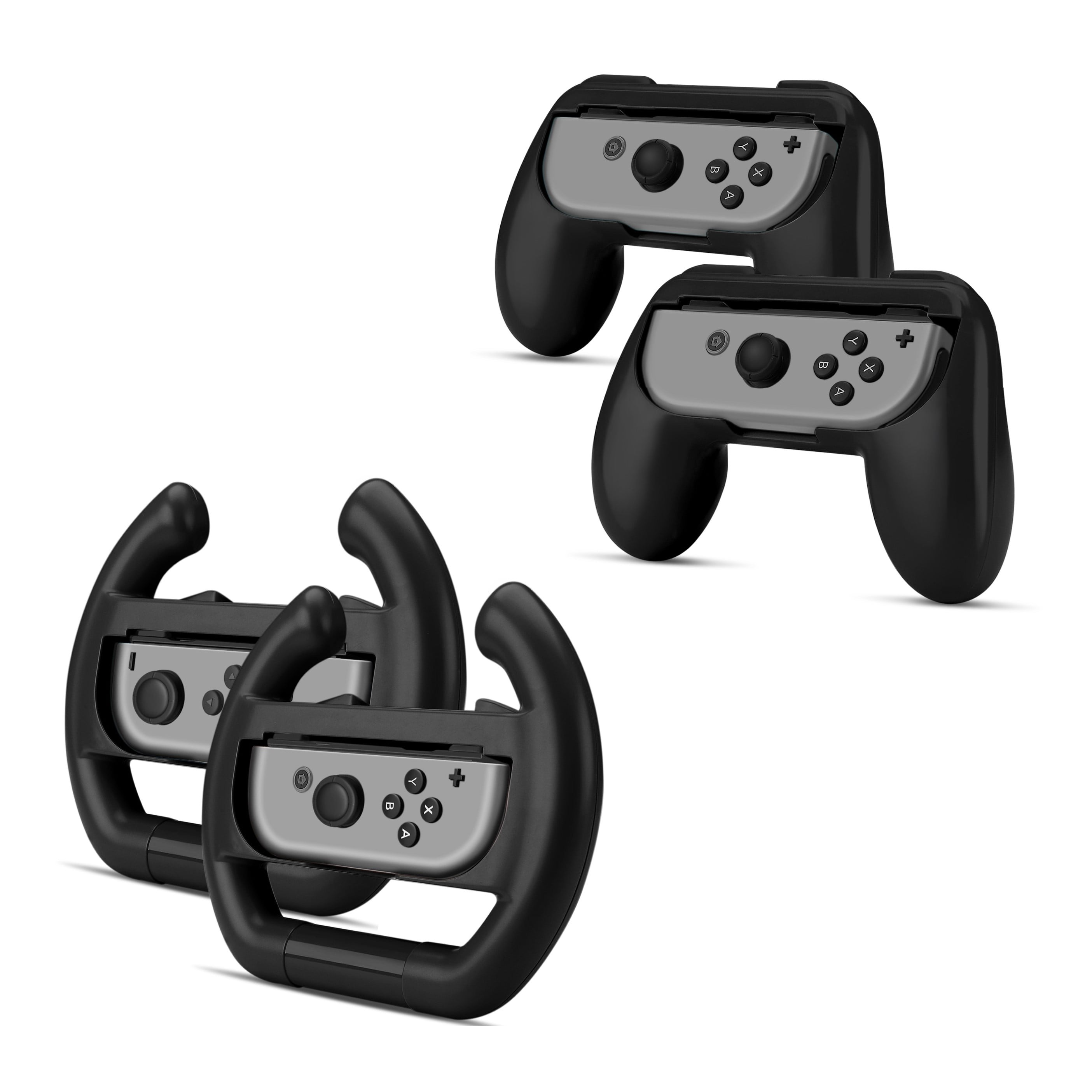 Joy Con Controller Grip And Wheel For Nintendo Switch Set Of 2 Racing Steering Wheel Controller Comfortable Wear Resistant Grip Handle Kit Attachment Black Nintendo Switch Walmart Com