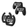 Joy-Con Controller Grip and Wheel for Nintendo Switch (Set of 2) Racing Steering Wheel Controller Comfortable Wear Resistant Grip Handle Kit Attachment (Black) - Nintendo Switch