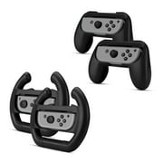 Joy-Con Controller Grip and Wheel for Nintendo Switch (Set of 2) Racing Steering Wheel Controller Comfortable Wear Resistant Grip Handle Kit Attachment (Black) - Nintendo Switch