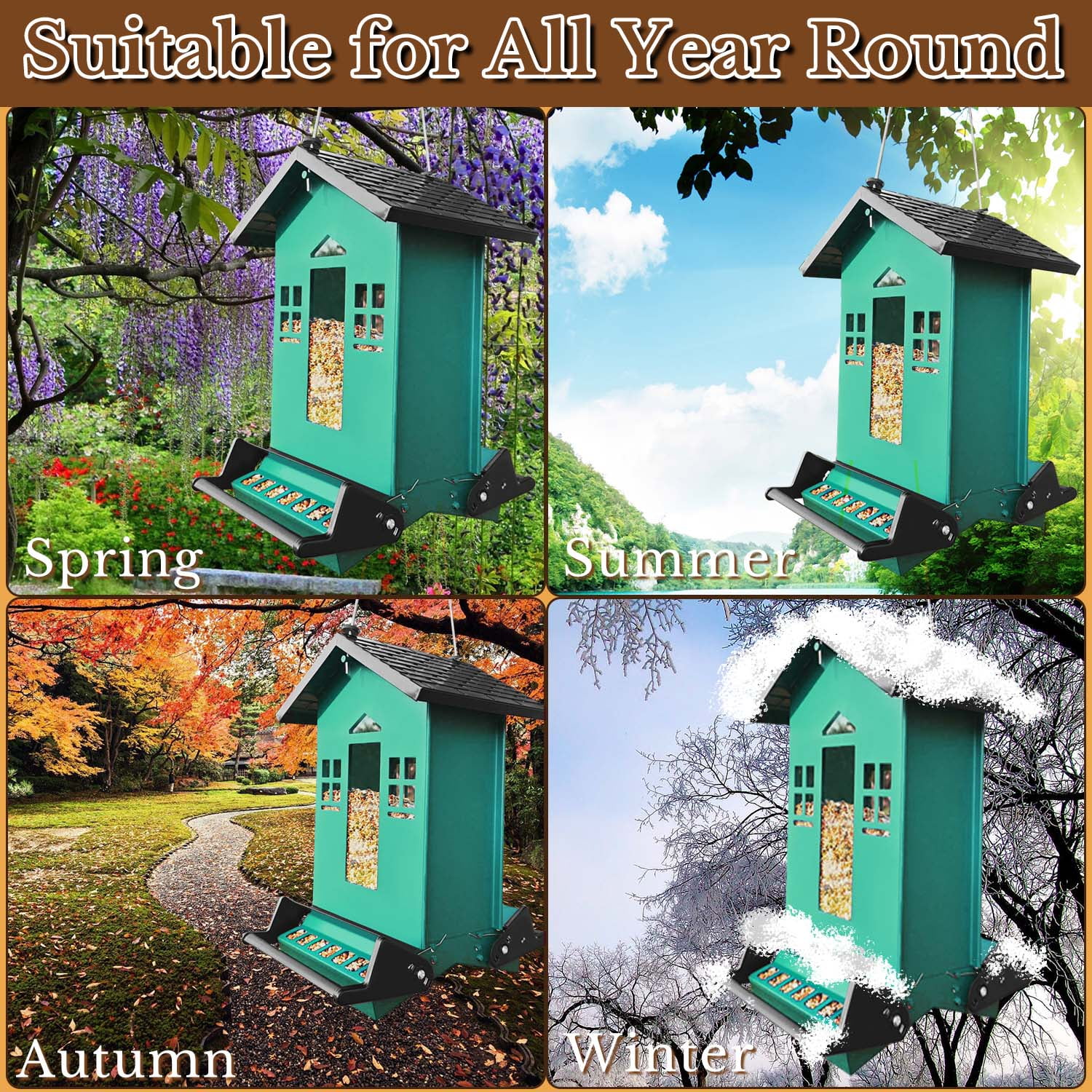 5LBS Bird Feeder Squirrel Proof, Hanging Bird Feeders for Outdoors, Large Capacity Metal Bird Seed Feeder, Weight-Activated Perches Wild Birdfeeder for Blue Jay, Cardinal, Garden
