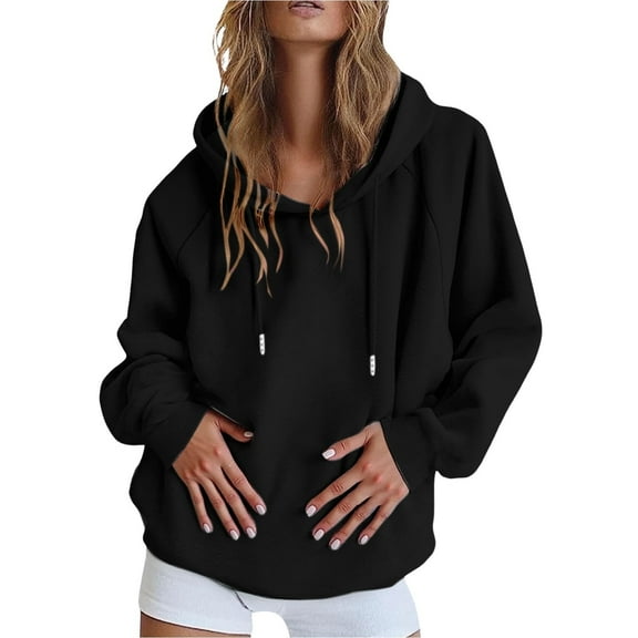 Womens Hoodies Pullover Casual Women's Fashion Solid Long Sleeve Hooded Tops Sweatshirts