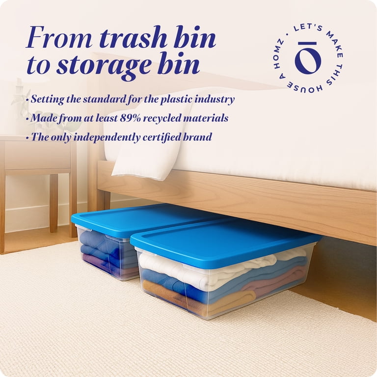 Homz Large Bin Seal Snaplock 41 Qt Stackable Plastic Storage