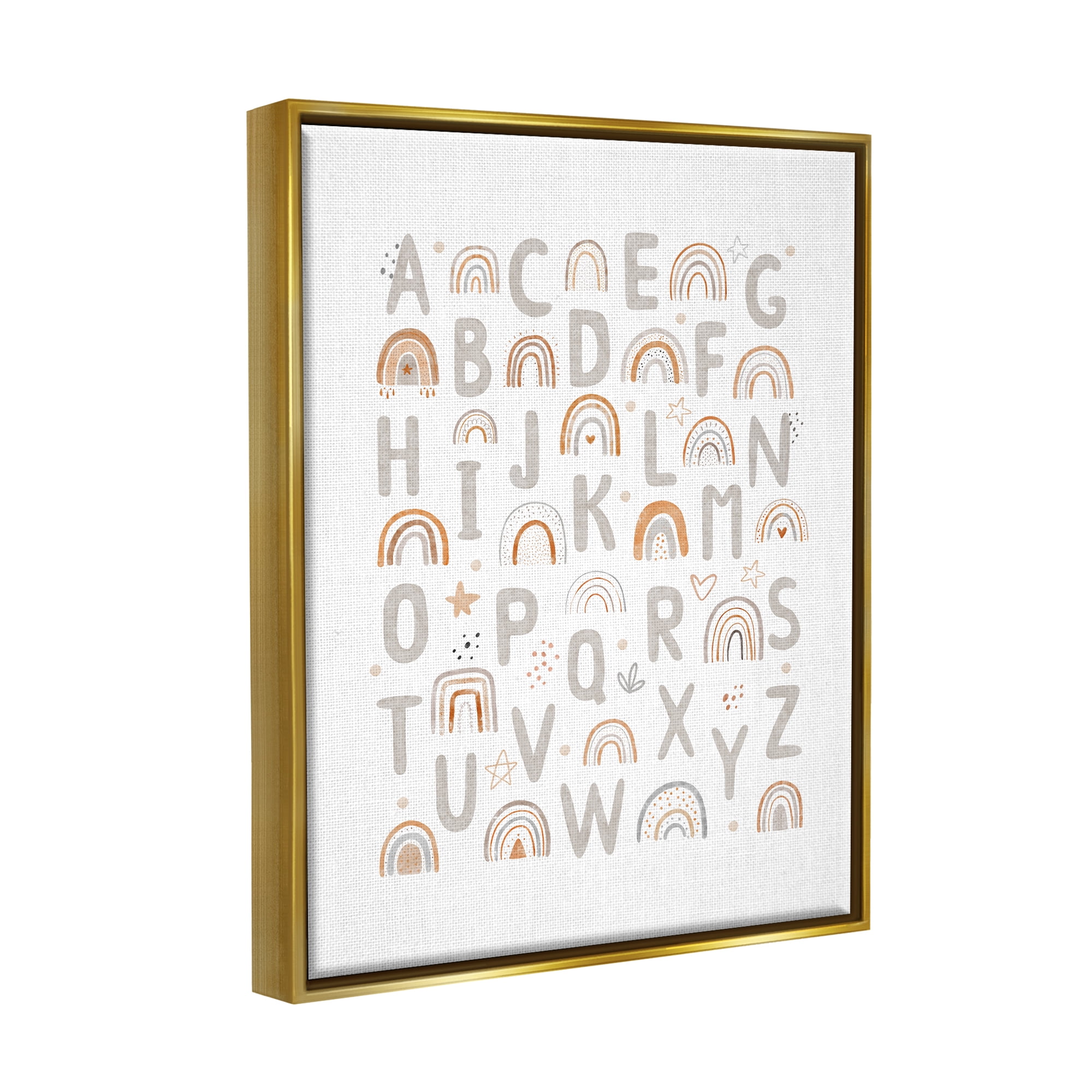 Stupell Industries Pastel Rainbow Alphabet Abstract Painting Gold Floater Framed Art Print Wall Art, 25 x 31