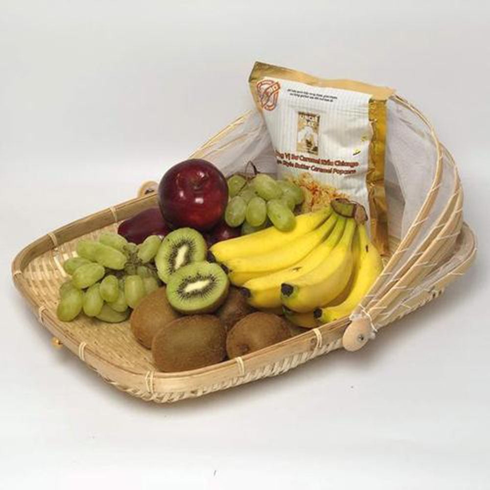 D-GROEE Food Serving Tent Basket - Hand-Woven Bamboo-Serving-Basket Dustproof-Bug-Proof Mosquitoesor Vegetable Fruits Food Meals Round Square Container