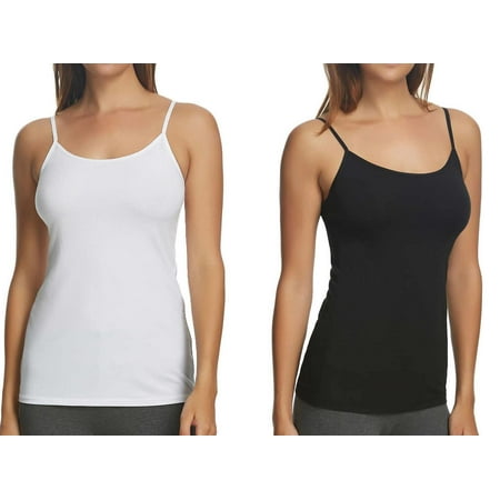 Maidenform 2PK Stretch Cotton Shelf Bra Cami Set size S 2-4 Black/White Layering Tank Top Shirt Tee Designer Fashion